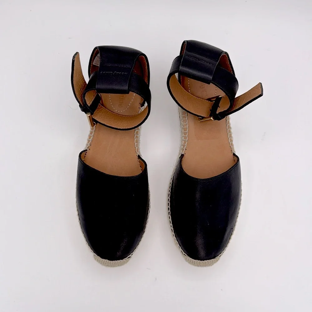 See by Chloe -women’s Glyn Espadrille black leather ankle strap platform shoes 8